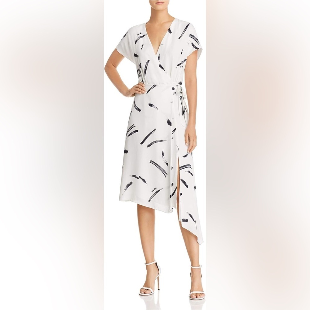 Joie Dress Womens Small White Navy Bethwyn Wrap Paint Brush Stroke 100% Silk